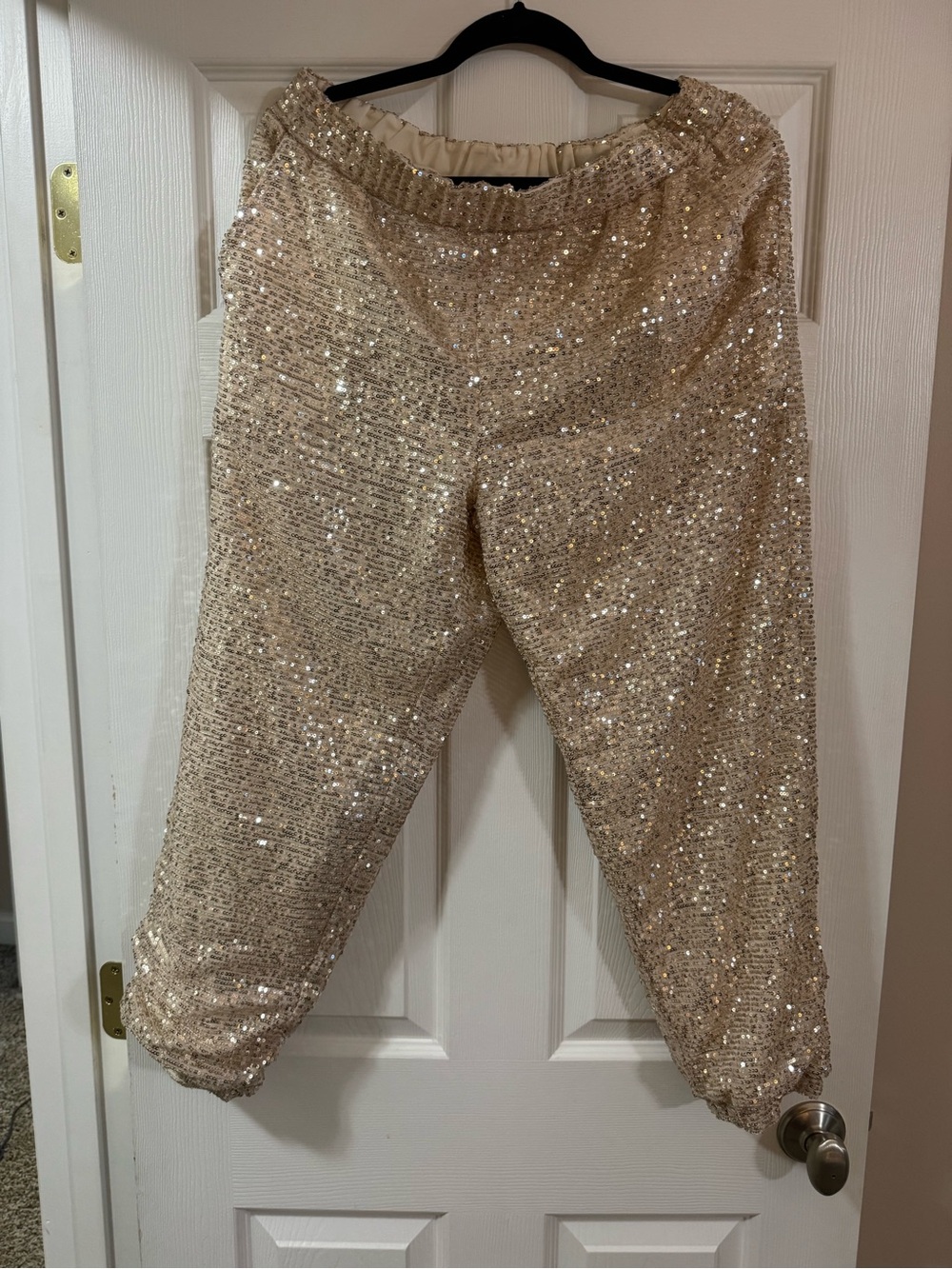 Serra Sequin Elastic-Waist Joggers in Champagne